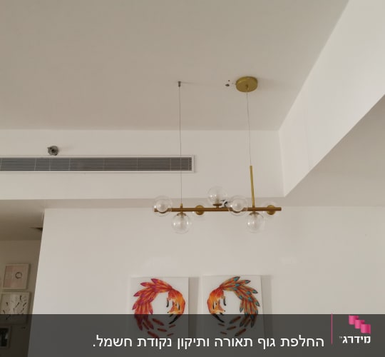 נברשת תלויה עם נורות עגולות בתקרה